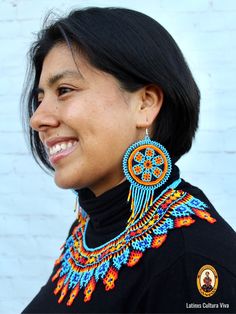 This authentic necklace set is the perfect addition of color, style, and beauty to any outfit! This is a jewelry set that includes the necklace, and earrings. It's completely handmade, and pictures don't justice this piece of art! Each Jewelry Set that we sell is authentic and one-of-a-kind! This JEWELRY SET is very representative of the Huichol Culture from Mexico. The Huichol are one of the few indigenous tribes left in Mexico, and they isolate themselves in the mountains in western central Me Traditional Turquoise Handwoven Jewelry, Multicolor Beaded Jewelry For Fiesta, Southwestern Style Colorful Beads Jewelry For Festivals, Southwestern Jewelry With Colorful Beads For Festivals, Southwestern Style Jewelry With Colorful Beads For Festivals, Bohemian Beaded Jewelry For Fiesta, Handmade Bohemian Jewelry For Fiesta, Bohemian Handmade Jewelry For Fiesta, Southwestern Style Fair Trade Jewelry Gift