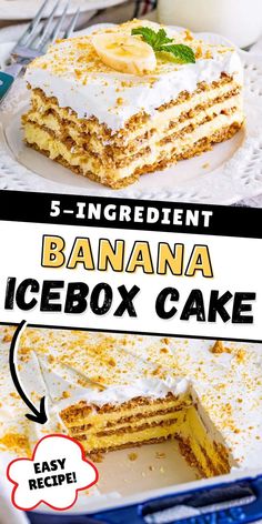 the banana icebox cake has been cut in half and is ready to be eaten