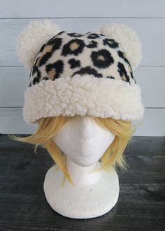 Cheetah Fleece Hat - Sherpa Hat Cheetah Hat, Sherpa Hat, Weather Costumes, Hat Patterns To Sew, Fleece Hat, Animal Hats, Baby Hats Knitting, Sewing Class, Skull Cap Beanie