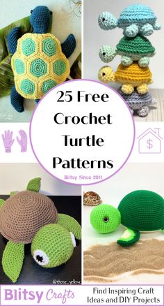 crochet turtle patterns with text overlay that says 25 free crochet turtle patterns