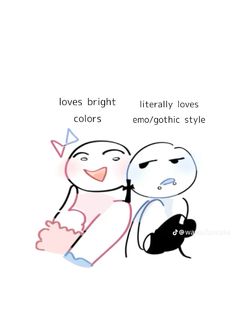 two cartoon characters hugging each other with the caption love's bright colors literally loves emo / gothic style