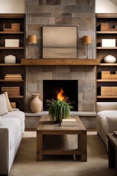 a living room filled with furniture and a fire place