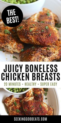 You'll have these juicy dry rub oven baked boneless chicken breasts on the table in 20 minutes (or less) - with only 8 simple spices straight out of your pantry! This healthy baked chicken breast recipe is the perfect easy dinner idea for any day of the week! This chicken recipe is low carb, gluten free, sugar free, paleo, and keto friendly. Boneless Skinless Chicken Breast Recipes Healthy, Oven Baked Boneless Chicken Breast, Baked Skinless Chicken Breast, Healthy Baked Chicken Breast Recipes, Baked Boneless Skinless Chicken Breast, Skinless Boneless Chicken Breast, Baked Boneless Chicken, Healthy Baked Chicken Breast, Juicy Oven Baked Chicken