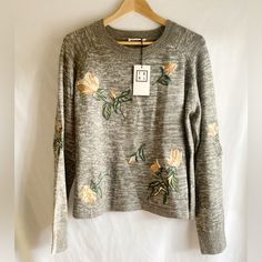 Nwt Thml Knit Sweater In Gray & Colorful Embroidered Flowers. Crew Neck. Large - Fabric Info & Care Details In Photos Need Measurements Or Have Questions? Please Comment Below! *Smoke Free Home & Fast Shipping Casual Embroidered Knit Sweater, Fall Floral Embroidered Crew Neck Sweater, Knit Long Sleeve Tops With Floral Embroidery, Long Sleeve Knit Tops With Floral Embroidery, Knit Tops With Floral Embroidery And Long Sleeves, Fitted Crew Neck Sweater With Floral Embroidery, Embroidered Long Sleeve Sweater For Fall, Embroidered Knit Tops For Fall, Knit Tops With Floral Embroidery For Fall