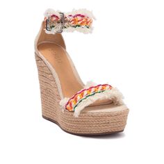 Very Festive, Colorful, With Light Fringe Edges. Perfect For Summer Wear! These Beauties Are Tall! Nearly 6” Wedge Heels. Platform Toes And Bright Ankle Strap With Silver Buckles. New Without Box. High Heel Synthetic Espadrilles For Spring, Spring Textile Wedge Heel Espadrilles, Synthetic High Heel Espadrilles For Spring, Spring Textile Espadrilles With Wedge Heel, Textile Wedge Heel Espadrilles, Fabric Wedge Sandals With Woven Sole, Fabric Wedge Sandals With Cushioned Footbed And Round Toe, Chic Fabric Wedge Sandals With Round Toe, Textile Wedge Sandals With Removable Insole