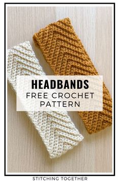 two crocheted headbands with text overlay that says, free crochet pattern