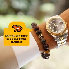 Let what you wear speak for itself. Calico Jack, Golden Age Of Piracy, Red Tiger, Gold Skull, Red Tigers Eye, Bracelet Mens, Skull Bracelet, Boston Red, Wrap Watch