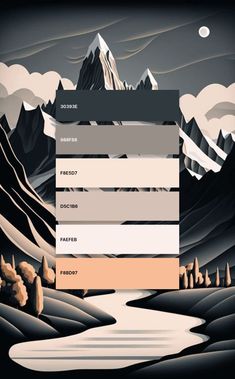 a poster with mountains and clouds in the background