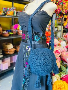 "100% Mexicano Color:Blue Measures:  Height: 10\" Length: 10\" Strap Drop: 20\" This bag is been a tradition for generation in several small village outside the capital of Oaxaca Mexico. The perfect gift for her." Festival Shoulder Bag For Everyday Use, Everyday Festival Shoulder Bag, Traditional Blue Crochet Bag For Everyday, Black Shoulder Bag For Everyday Use And Festivals, Black Shoulder Bag For Everyday And Festivals, Small Village, The Capital, Perfect Gift For Her, Cross Body Handbags