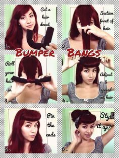 Bumper Bangs, Cabelo Pin Up, Bangs Tutorial, 50s Hairstyles, Media Makeup, Rockabilly Hair, Pin Up Hair, Front Hair Styles, Halloween Hair