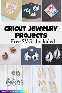 various jewelry projects with text overlay that reads circuit jewelry projects free svgs included