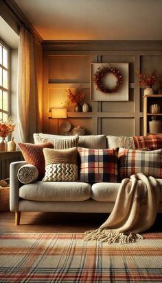 a living room filled with furniture and pillows