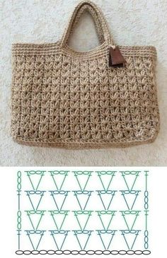 a crocheted purse is shown next to an image of the pattern for it