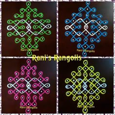 four different types of rangdi designs with the words rani's rangots written in