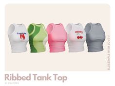 the ribbed tank top is available in five different colors and sizes, including pink, green, blue, yellow or red