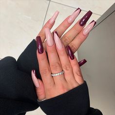 Burgundy French Tip, Burgundy Nail Ideas, French Tip Coffin, Nails Burgundy, Nail 2024, New Nail Colors