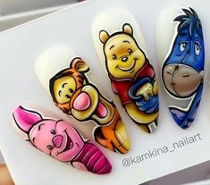 Winnie The Pooh Nail Art, Nails Natal, Winnie The Pooh Nails, Animation Nails, Tiger Nails, Cartoon Nails, Bears Nails, Fantasy Nails