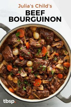 the cover of julia's child's beef bourguinon is shown