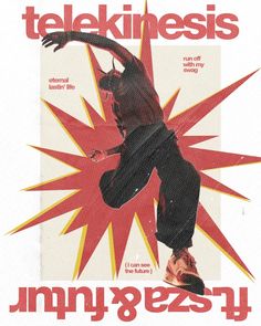 an advertisement for the television show telekinis featuring a skateboarder in mid air