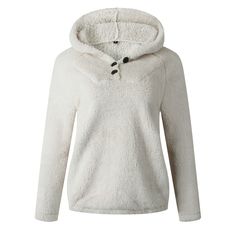 Apricot Button Fuzzy Pullover Hoodie Casual Hooded Sweater With Buttons, Winter Hooded Sweater With Button Closure, Winter Sweatshirt With Buttons, Winter Long Sleeve Sweatshirt With Buttons, Long Sleeve Hoodie With Button Closure For Winter, Long Sleeve Sweatshirt With Buttons For Winter, Fuzzy Pullover, Long Sleeve Knit Tops, Long Hoodie