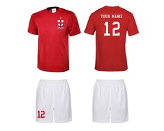 ► PRODUCT DESCRIPTION ➊ Our personalised sports kits are the perfect gift for both children and adults. ➋ You can customise the football shirts and shorts with a name and number and choose between our 2 authentic retro number styles. ➌ Exclusive England badge to the chest. Made of quality performance sports wicking fabric with high quality printing that will last and last. ► PRODUCT INFORMATION ➊ Great alternative unofficial football kit. England badge to left chest. ➋ 100% Polyester. Performance sports football shirts and shorts. ➌ Custom made with whatever name & number you like. ➍ Perfect for wearing to the game or hitting the pitch. » Boost your performance and keep cool in our original lightweight textured polyester fabric. With inherent wickability, quick drying and stretch propertie White Sports Sets For Sports Season, White Sports Sets, Sports Crew Neck Sets With Letter Print, White Sports Sets With Letter Print, White Letter Print Sports Set, Letter Print Crew Neck Sports Set, Crew Neck Letter Print Sets For Sports, Sporty Short Sleeve Sets For Sports Events, White Sporty Crew Neck Sets