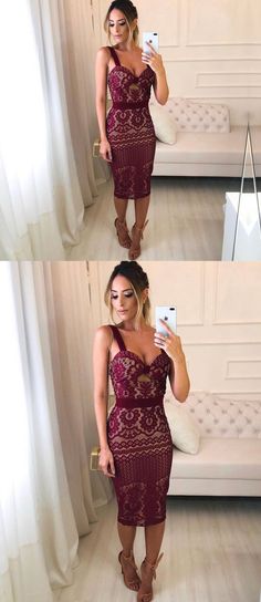 Burgundy Lace Sheath Tight Knee Length Homecoming Dresses This homecoming dress could be custom made, there are no extra cost to do custom size and color.Description of homecoming dress1, Material:lace 2, Color: picture color or other colors, there are 126 colors are available, please contact us for more colors, please ask for fabric swatch by this link: https://www.alinebridal.com/collections/extra-cost/products/fabric-swatch-fabric-sample, total cost is $20.003, Size: standard size or custom s Cheap White Sundress, Knee Length Homecoming Dresses, Knee Length Cocktail Dress, Homecoming Dresses Short Tight, Gold Bridesmaid Dresses, Prom Designs, Cheap Bridesmaid Dresses, Burgundy Lace, Lace Homecoming Dresses