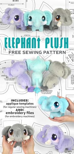 an elephant plush sewing pattern with instructions to make it