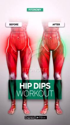 the hip dips workout is shown in red and green