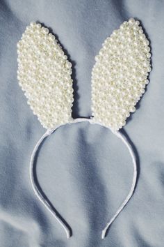 handmade easter white bunny ears with embellished pearls by AGMU White Bunny Ears, Lace Blindfold, Photoshoot Vogue, Bunny White, Bunny Mask, Editorial Photoshoot, Easter Fashion, White Bunny, Were All Mad Here