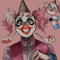 a drawing of a clown with different facial expressions