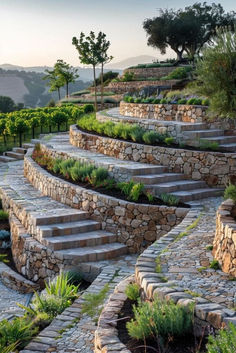 stone steps lead up to the top of a hill