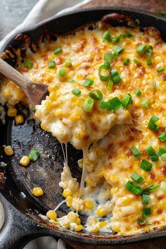 a skillet filled with macaroni and cheese