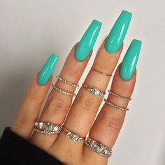 Bright Summer Acrylic Nails, Popular Nail Colors, Summer Acrylic Nails, Popular Nails, Diamond Nails, Coffin Nails Designs