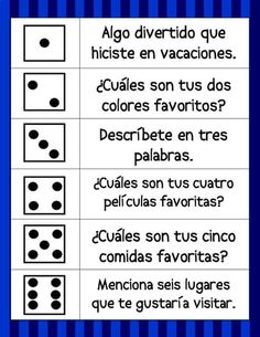 a blue and white striped background with black dots on it, which are in spanish