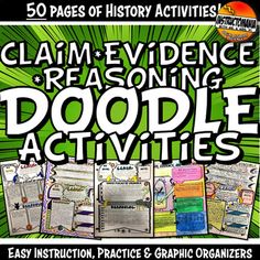 the book cover for clam - evidence reasoning and doodle activities, with an image of