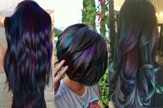 Oil Slick Hair Color, Hair Color 2017, Oil Slick Hair, Slicked Hair, Slick Hair, Clip Organizer, Peacock Hair, Hair Dyed, Pretty Hair Color