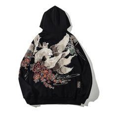 Embroidered Fox Hoodie Japanese Hoodie, Fox Hoodie, 90s Fashion Men, Fox Embroidery, Loose Hoodie, Streetwear Hoodie, Style Japonais, Japanese Streetwear, Embroidered Hoodie