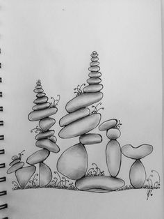 a drawing of rocks stacked on top of each other