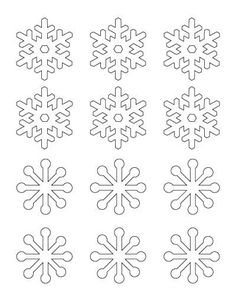 six snowflakes are shown in black and white, each with four different shapes