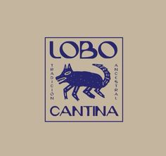 the logo for lobo cantinaa is shown in blue and white on a tan background