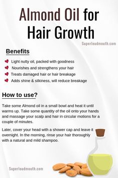 Almond Oil For Hair Growth, Almond Oil For Hair, Treat Damaged Hair, Hair Growth Secrets, Hair Oils, Natural Hair Oils, Oil For Hair, Healthy Hair Tips