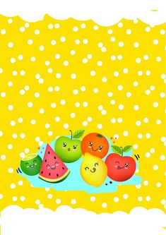 an image of apples and watermelon on a yellow background with polka dots illustration