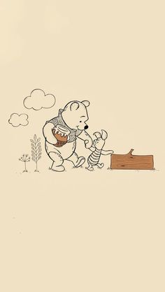 winnie the pooh and piglet playing with a log