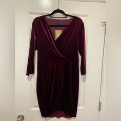 Nwt Velvet Dress Perfect For All Your Holiday Parties! Red Velvet V-neck Party Dress, Burgundy Dresses For Fall Dinner, Burgundy Dresses For Dinner In Fall, Burgundy Dinner Dress For Fall, Burgundy Fall Dinner Dress, Burgundy Velvet Party Dress, Red V-neck Velvet Dress For Formal Occasions, Formal Red Velvet V-neck Dress, Red Velvet V-neck Dress For Formal Occasions