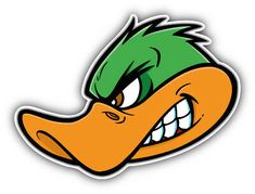 the angry duck face sticker is shown in green and orange with white lettering on it