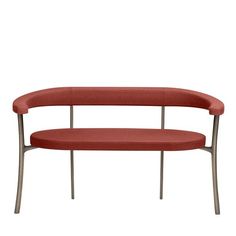 a red bench sitting on top of a metal frame