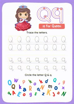 the letter q is for queen worksheet with an uppercase and lowercase letters