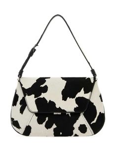 black/white calf leather lambskin cow print foldover top single top handle Cow Print Bag, Amina Muaddi, Chanel 2, Dolce E Gabbana, Summer Beach Wear, Calf Hair, Pump Sandals, Material Exterior, Ballet Flat Shoes