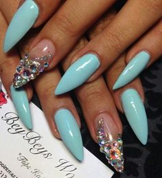 Baby blue nails Glam Nails, Hot Nails, Fabulous Nails, Bling Nails, Fancy Nails, Dope Nails, Creative Nails, Gorgeous Nails, Stiletto Nails