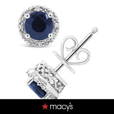 in stock Macy's Jewelry With Round Halo Setting, Macy's Jewelry With Halo Setting, Macy's Jewelry With Halo Design For Gifts, Macy's Fine Jewelry With Matching Earrings, Classic Macy's Jewelry With Halo Design, Elegant Blue Earrings From Macy's, Macy's Sterling Silver Jewelry With Matching Earrings, Macy's Formal Earrings With Halo Design, Macy's Jewelry With Halo Round Cut Design